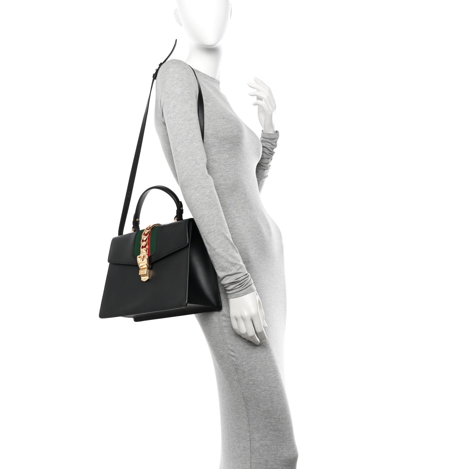 Gucci Calfskin Medium Sylvie Top Handle Bag Black 2 of 12