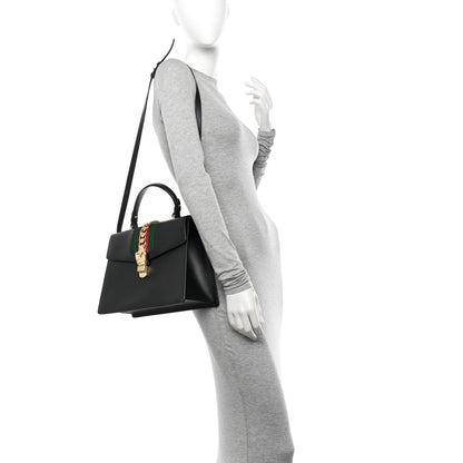 Gucci Calfskin Medium Sylvie Top Handle Bag Black 2 of 12