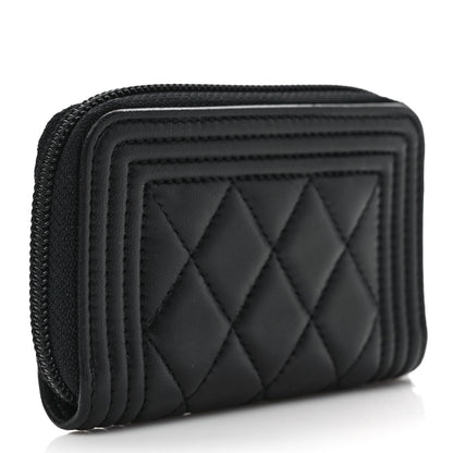 Chanel Lambskin Quilted Zip Around Boy Coin Purse Wallet Black 3 of 8