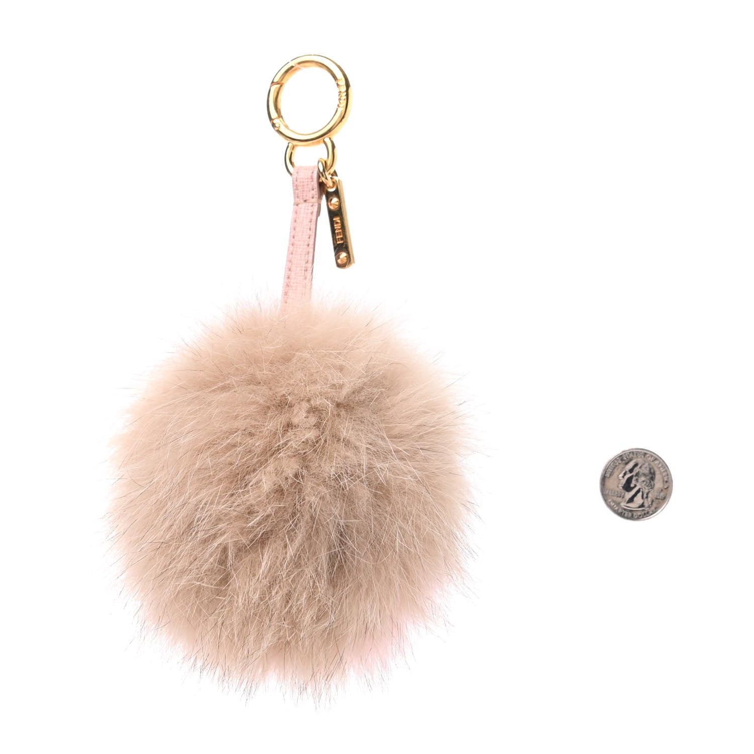 Fendi Fox Fur Vitello Elite Bi-Color Pom Pom Bag Charm Rosa Cammello Cipria 2 of 4