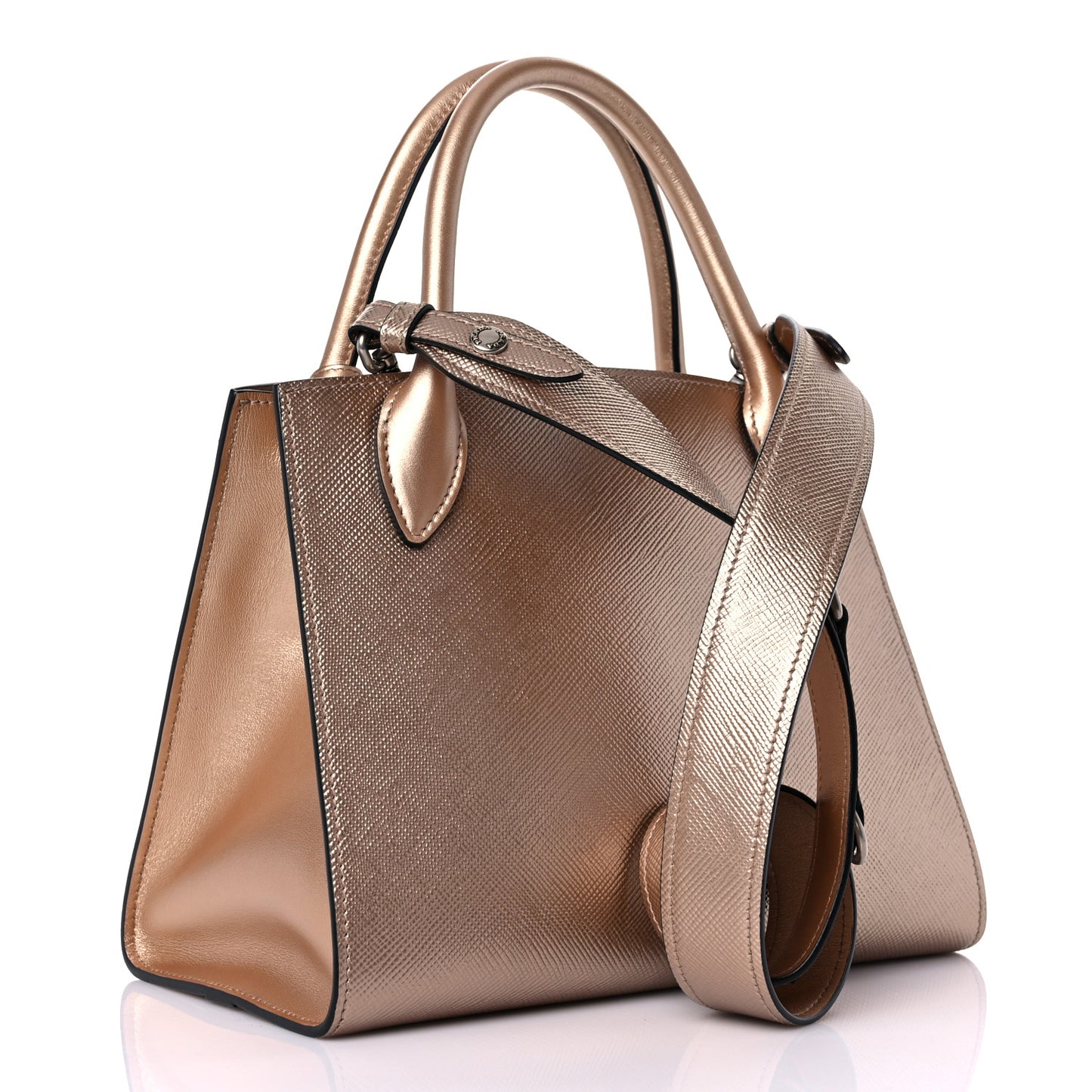 Saffiano Cuir Calfskin Small Monochrome Top Handle Tote Quarzo Mordo