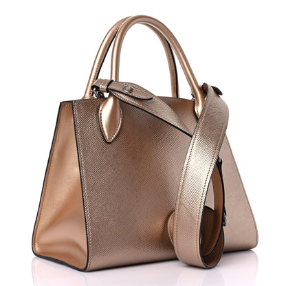 Prada Saffiano Cuir Calfskin Small Monochrome Top Handle Tote Quarzo Mordo 2 of 7