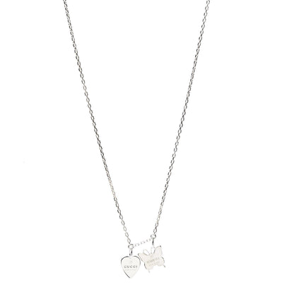 Gucci Sterling Silver Trademark Butterfly Heart Charm Pendant Necklace 1 of 5