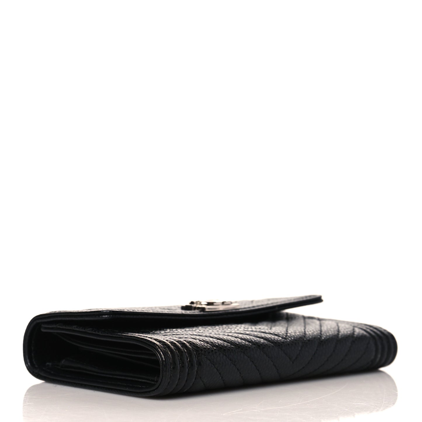 Caviar Chevron Quilted Medium Boy Flap Wallet Black