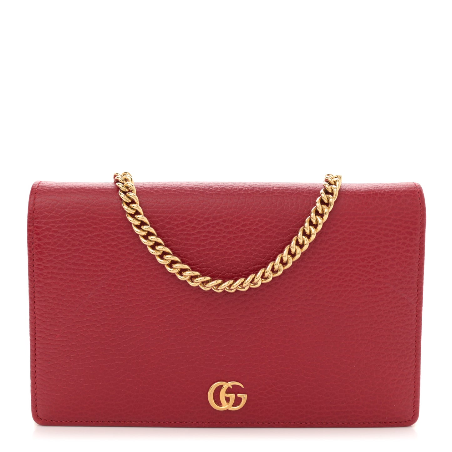 Dollar Calfskin Mini GG Marmont Chain Wallet Hibiscus Red