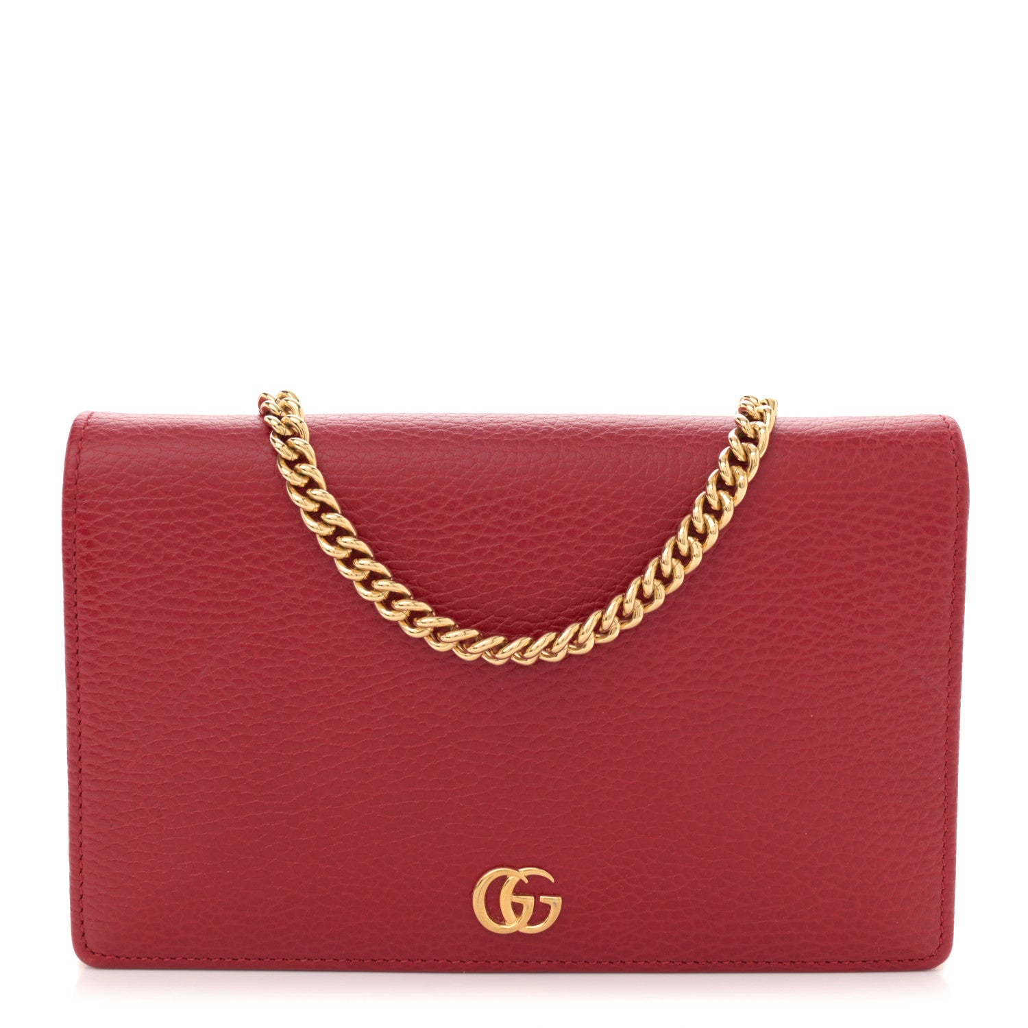 Gucci Dollar Calfskin Mini GG Marmont Chain Wallet Hibiscus Red 1 of 10