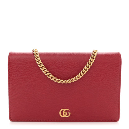 Gucci Dollar Calfskin Mini GG Marmont Chain Wallet Hibiscus Red 1 of 10