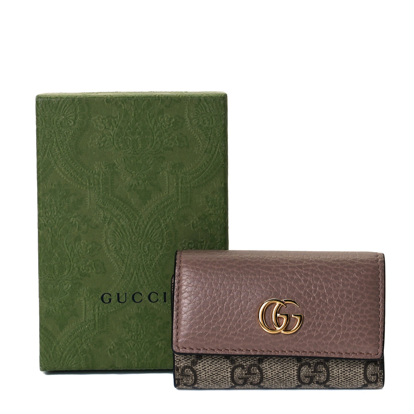 Dollar Calfskin GG Supreme Monogram GG Marmont 6 Key Holder Case Porcelain Rose Beige Ebony