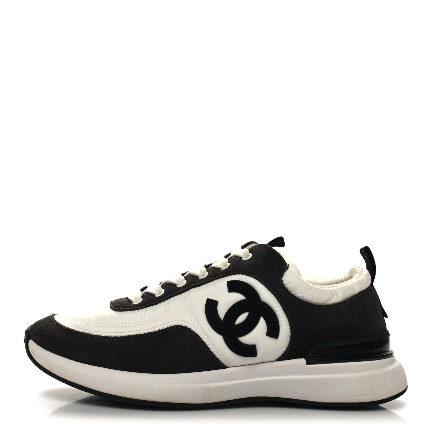 Nylon Suede Calfskin CC Sneakers 37.5 White Black