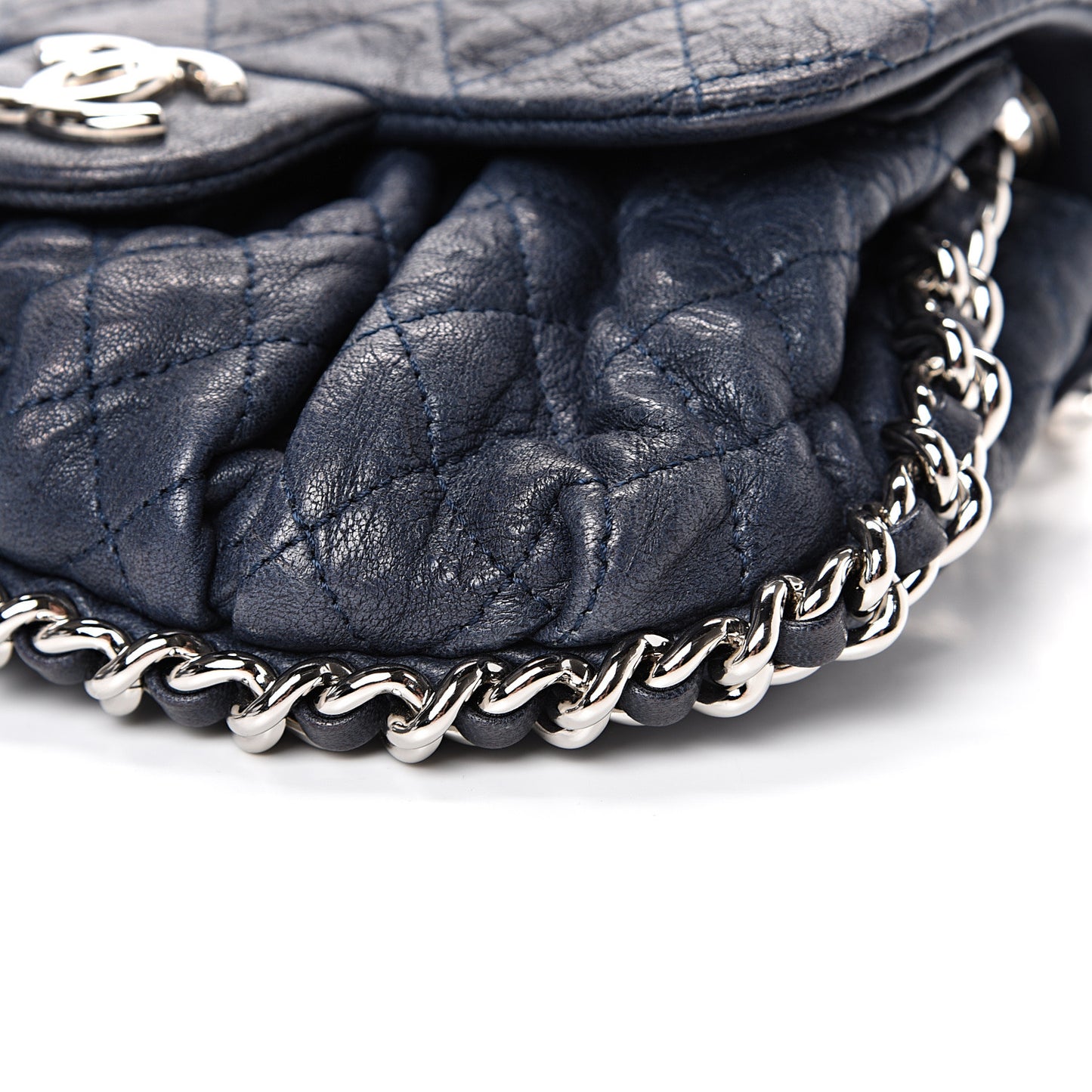 Washed Lambskin Quilted Mini Chain Around Flap Navy Blue