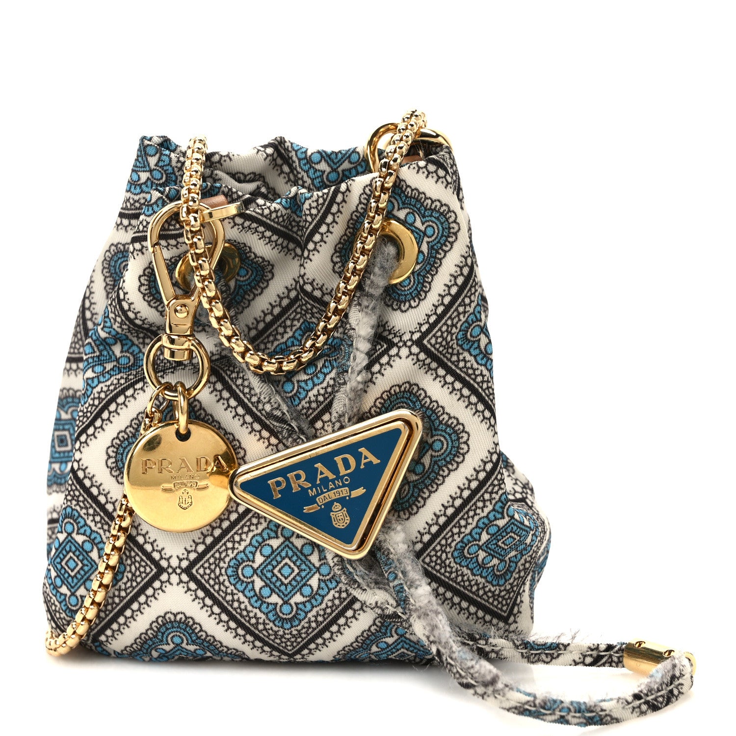 Prada Nylon Metal Triangle Logo Mini Drawcord Pouch Shoulder Bag Blue Multicolor 1 of 11