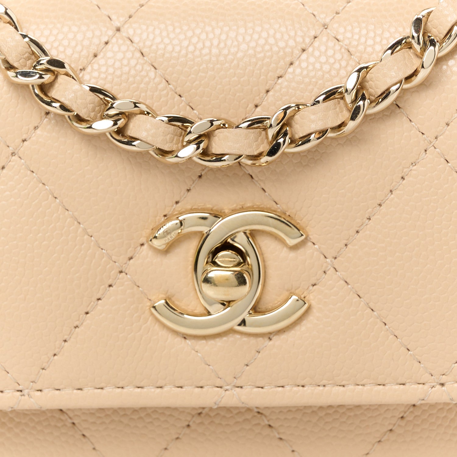 Chanel Caviar Quilted Nano Coco Handle Clutch With Chain Beige 9 of 11