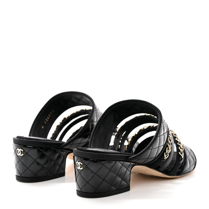 Chanel Distressed Patent Quilted Chain Mule Sandals 36 Black 4 of 13