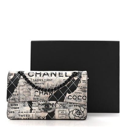 Chanel Metallic Lambskin Painted Feministe Newsprint Medium Double Flap So Black 14 of 14