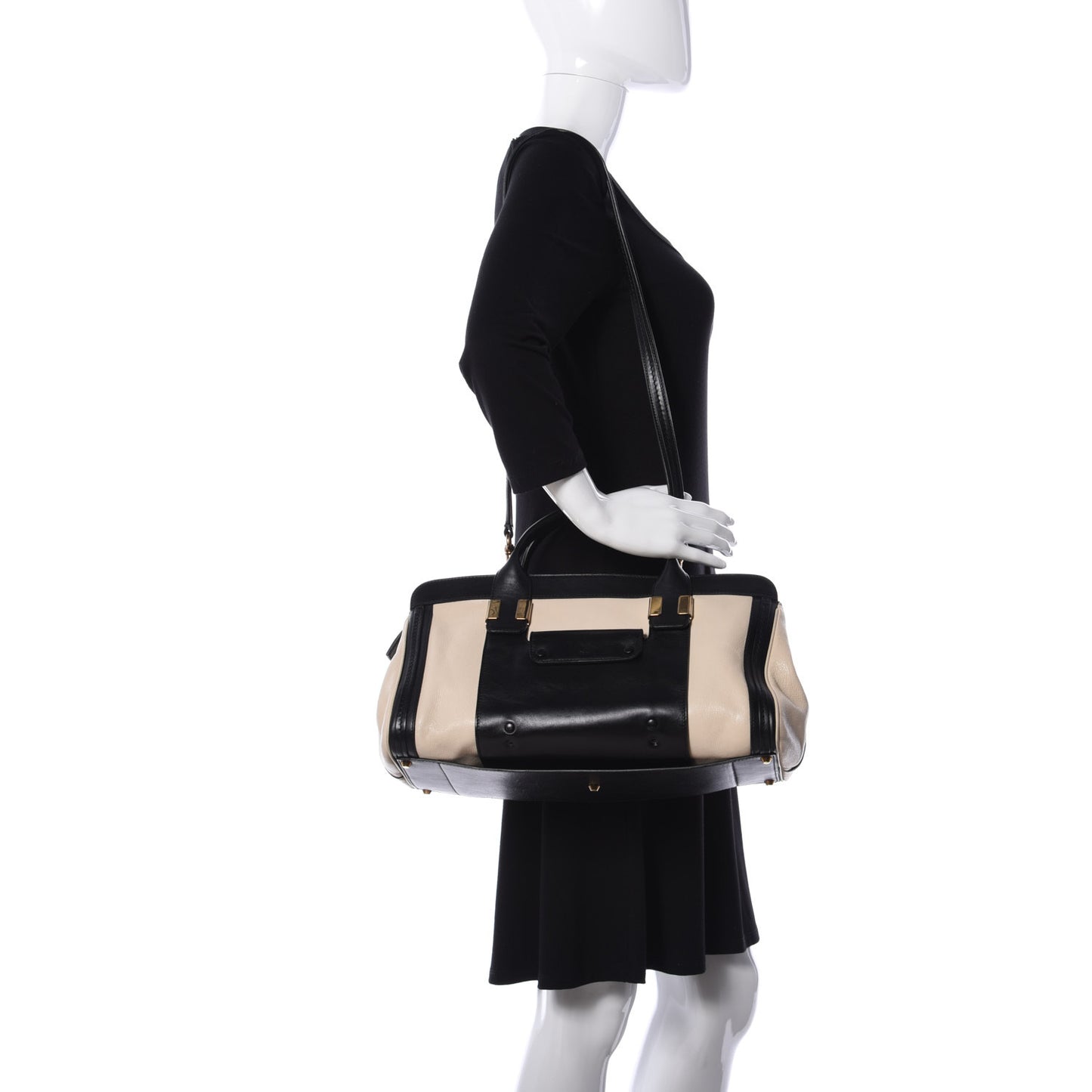Sheepskin Calfskin Large Alice Satchel Husky White