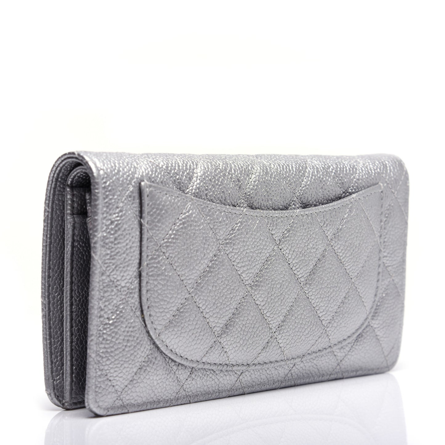 Metallic Caviar Quilted Yen Wallet Silver
