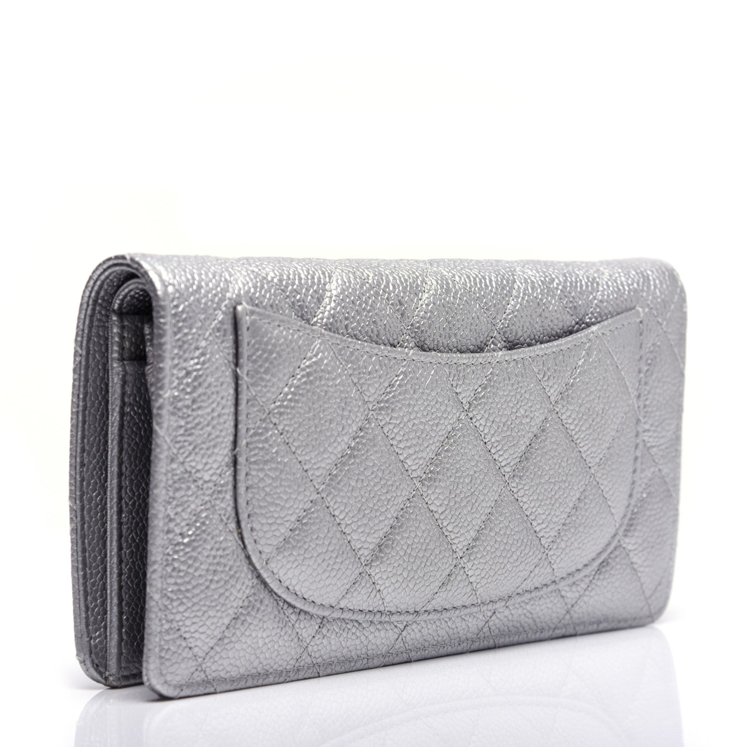 Chanel Metallic Caviar Quilted Yen Wallet Silver 3 of 14