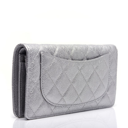 Chanel Metallic Caviar Quilted Yen Wallet Silver 3 of 14