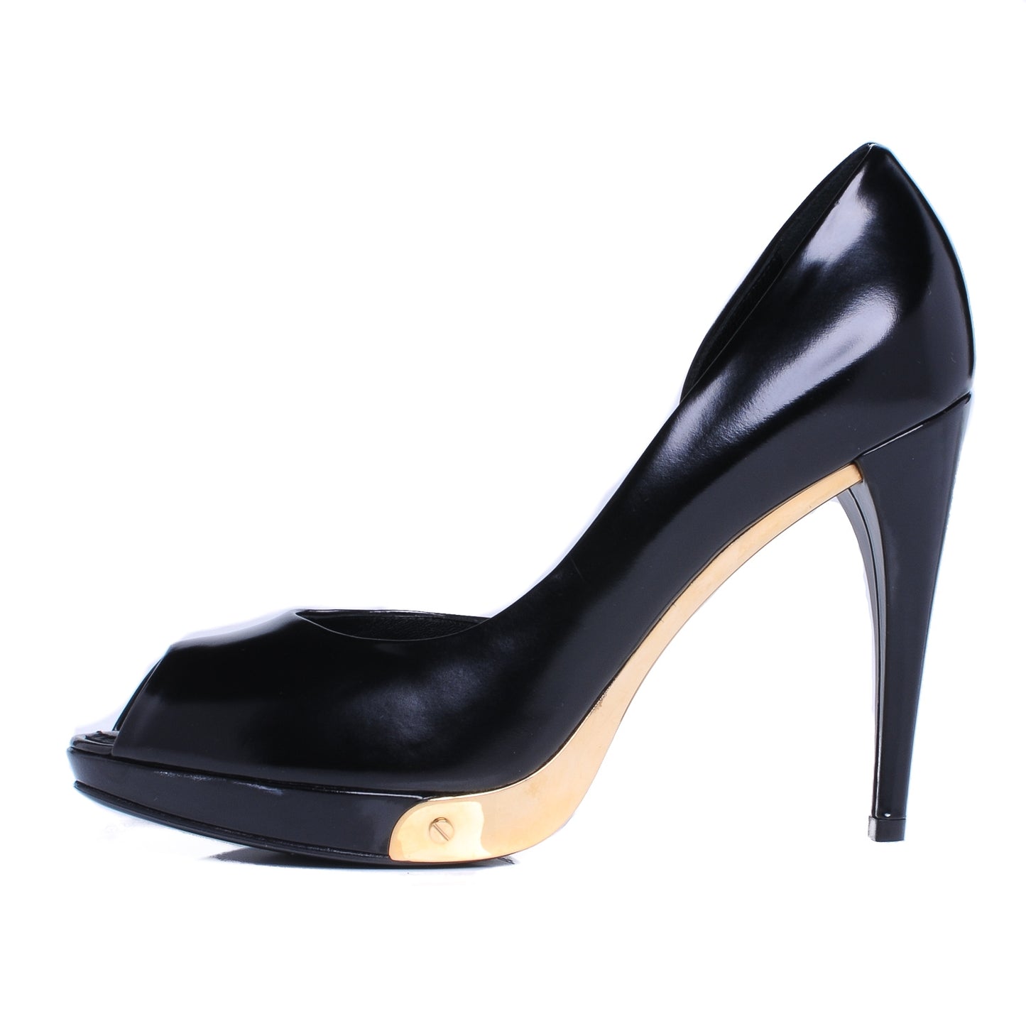 Leather Peep Toe Gold Plate Pumps 39