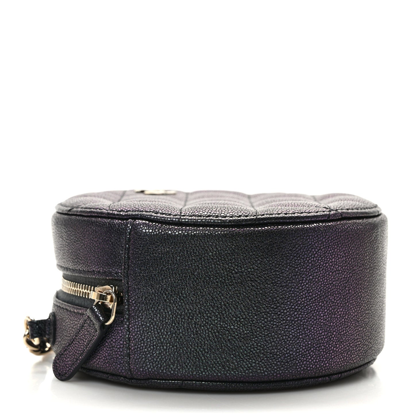 Iridescent Caviar Quilted Round Clutch With Chain Black
