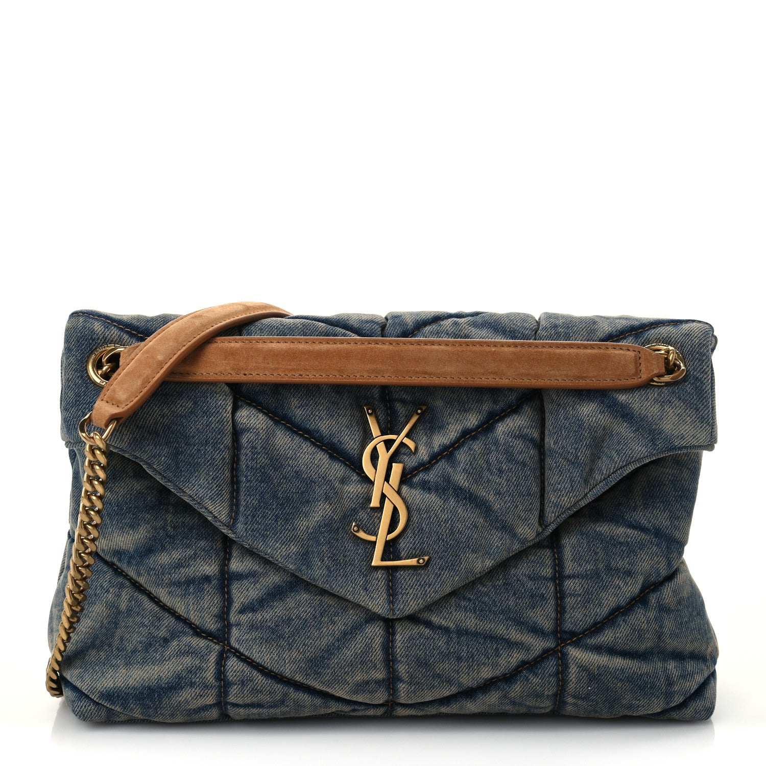 Saint Laurent Denim Quilted Small Loulou Puffer Monogram Chain Satchel Blue Cinnamon 1 of 6