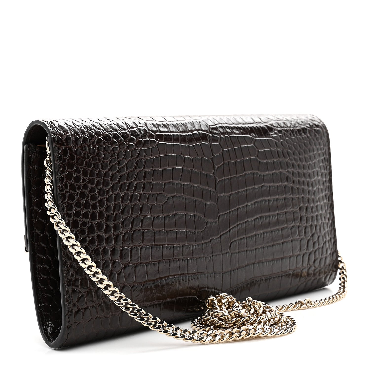 Jimmy Choo Calfskin Crocodile Embossed Emmie Clutch Bag Chocolate