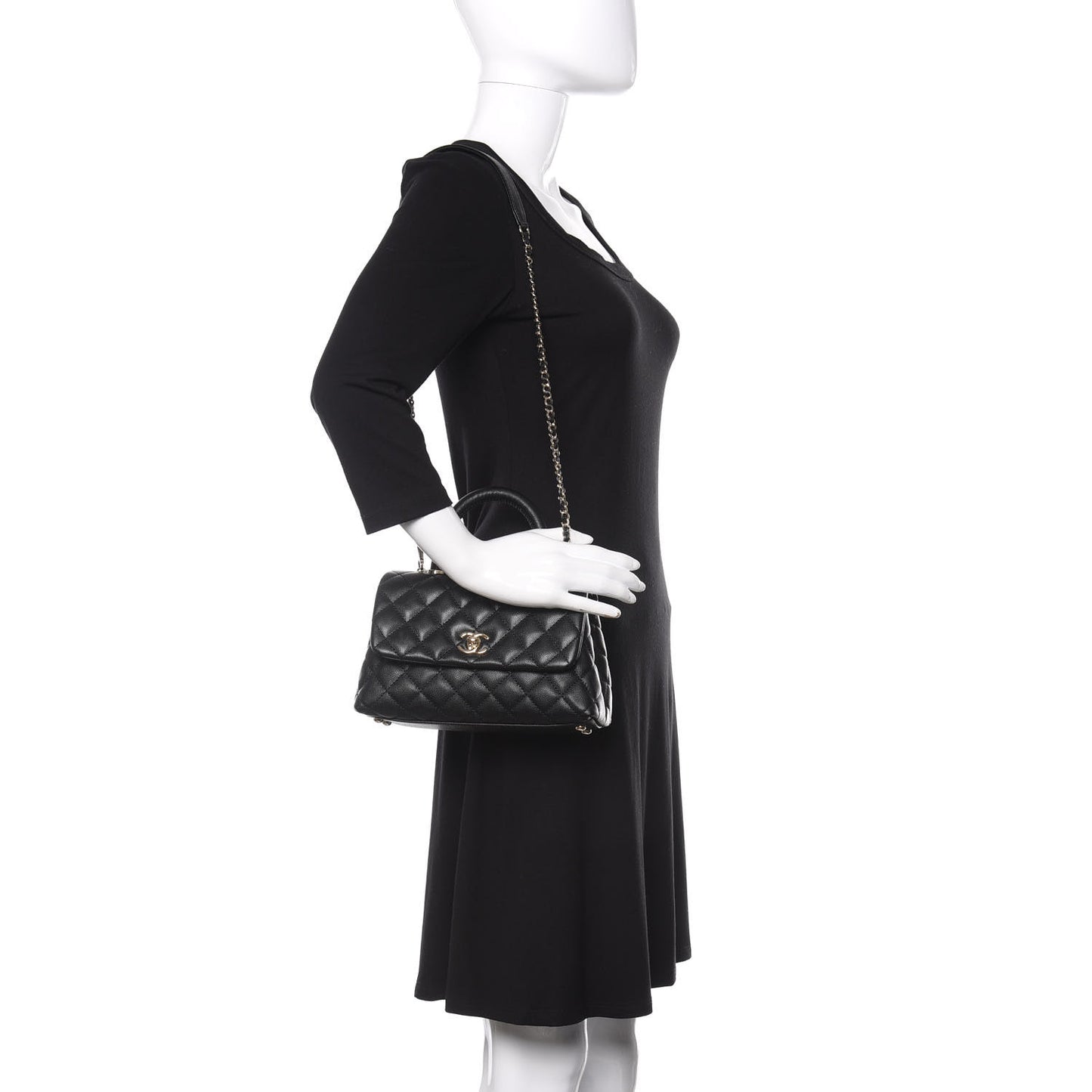 Caviar Quilted Mini Coco Handle Flap Black