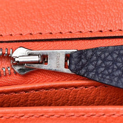 Hermes Togo Birkin Verso 30 Bleu Nuit Orange Poppy 18 of 34