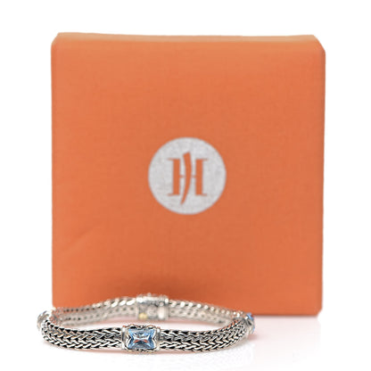 John Hardy Sterling Silver 18K Yellow Gold Blue Topaz Classic Four Station Bracelet M 4 of 4
