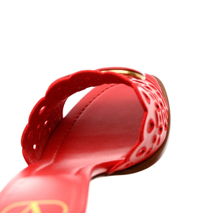Valentino Garavani Calfskin Atelier 08 San Gallo VLogo Laser Cut 65mm Slide Sandals 39 Red 10 of 11