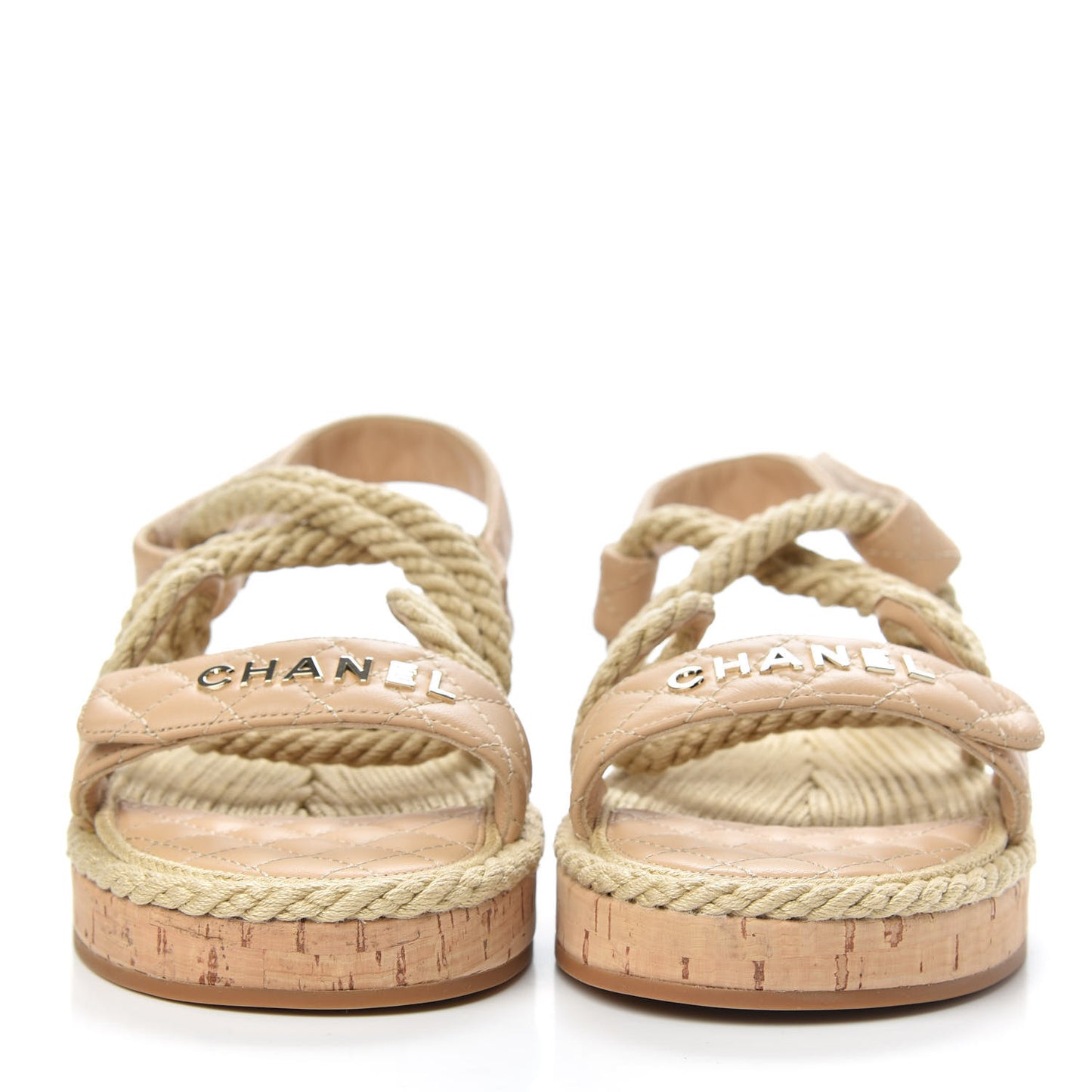 Cord Lambskin Quilted Logo Sandals 41 Beige