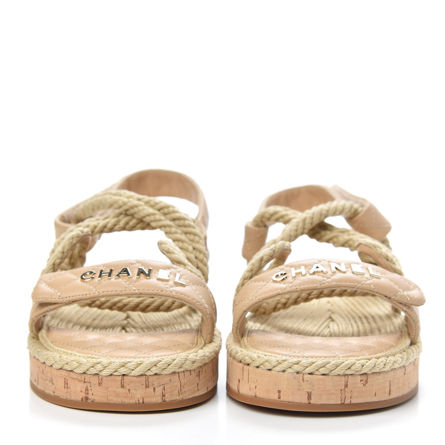 Chanel Cord Lambskin Quilted Logo Sandals 41 Beige 2 of 8