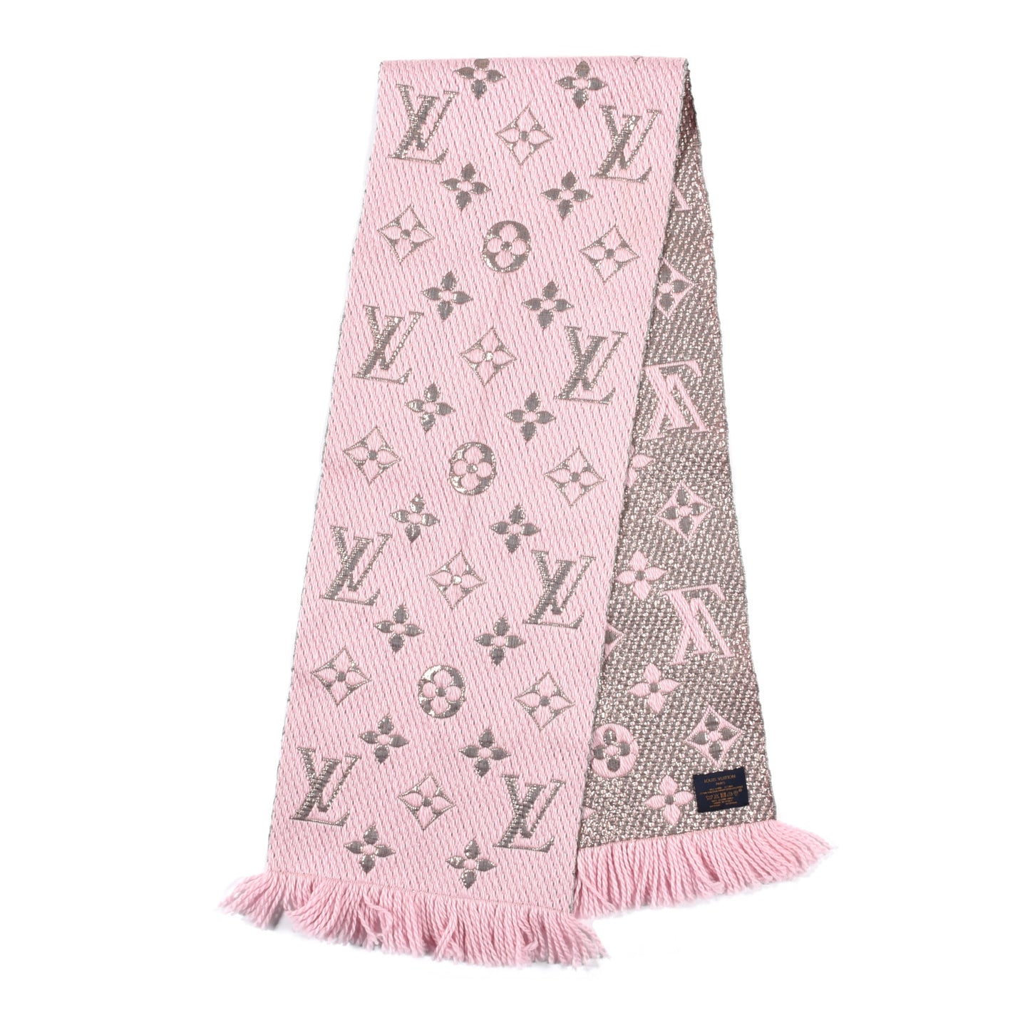 Wool Silk Logomania Shine Scarf Pink