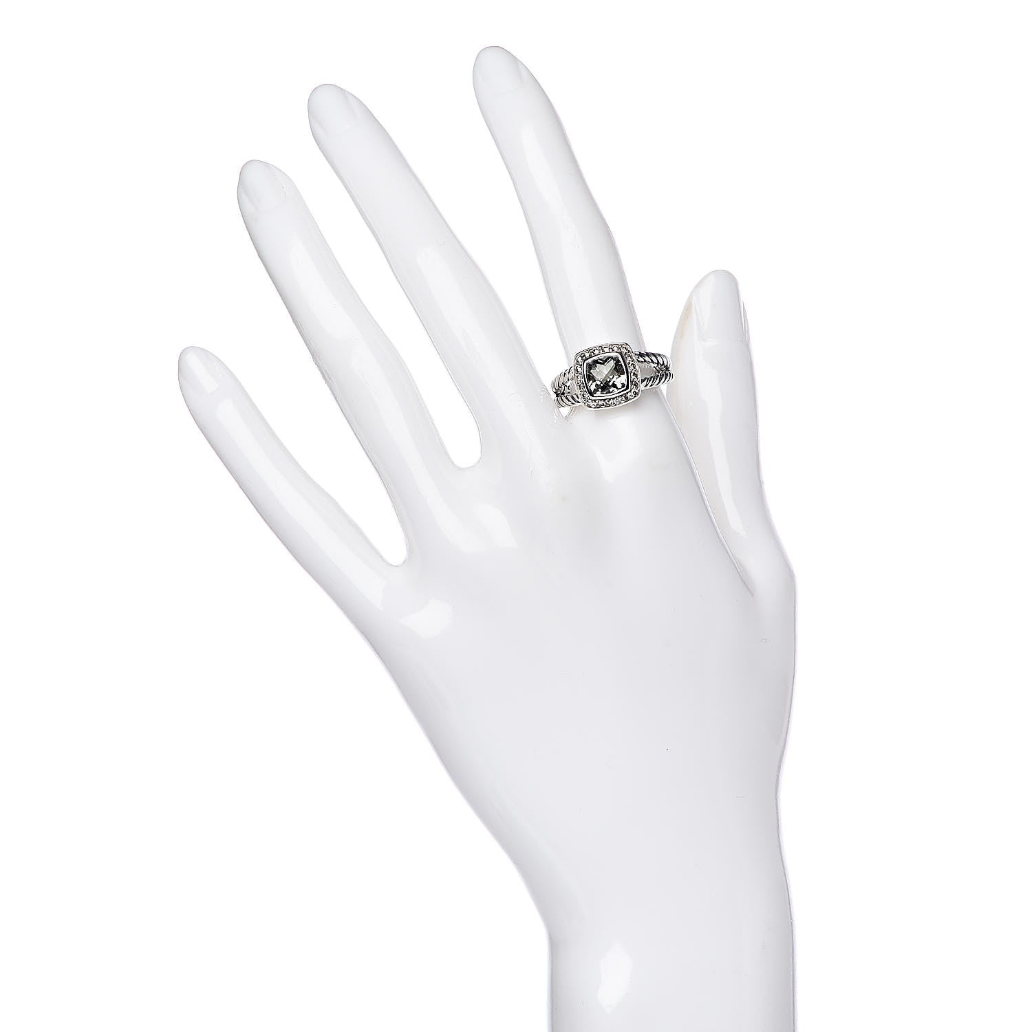 David Yurman Sterling Silver Diamond Prasiolite 7mm Petite Albion Ring 54 7 2 of 6