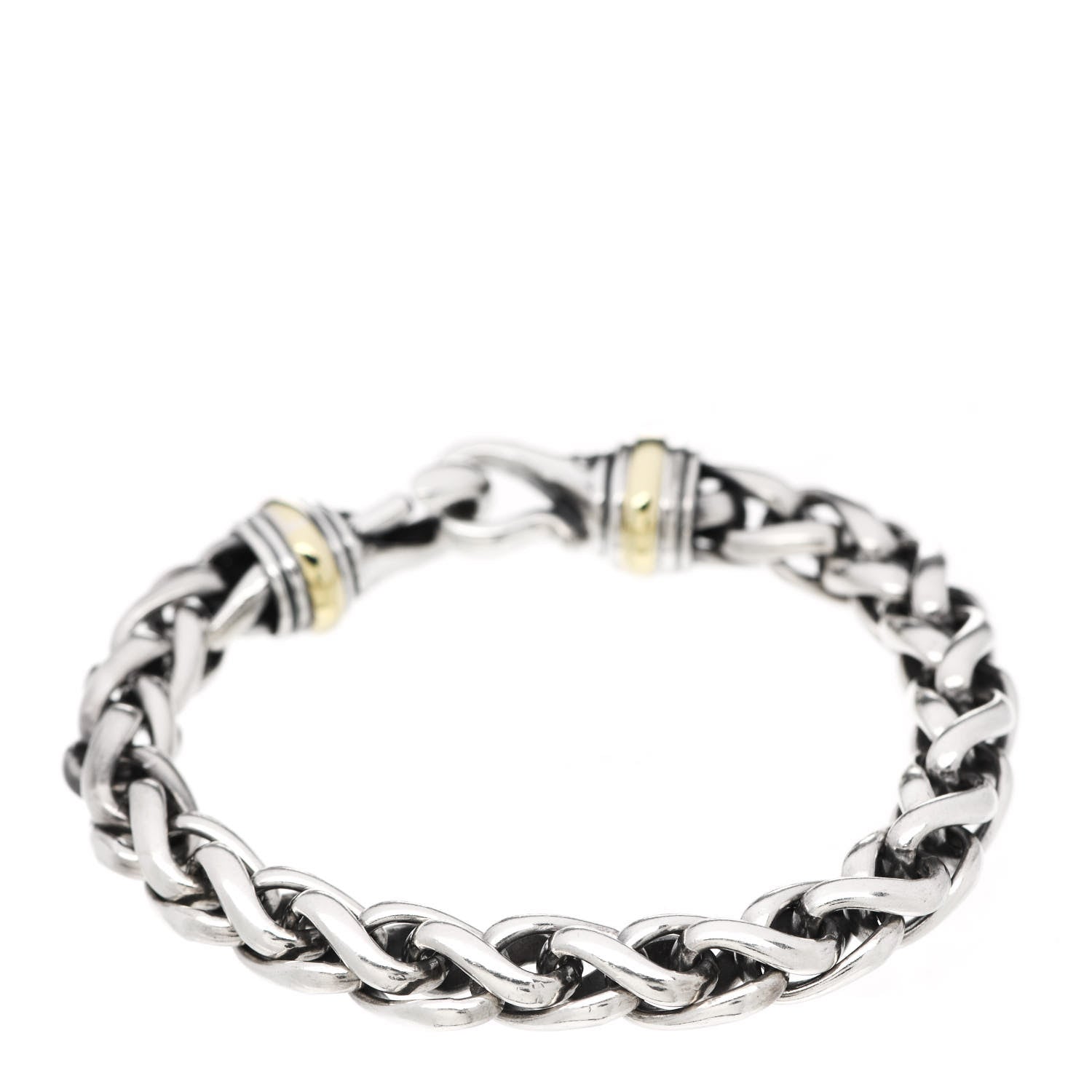 David Yurman Sterling Silver 14K Yellow Gold 8mm Wheat Chain Bracelet 1 of 5