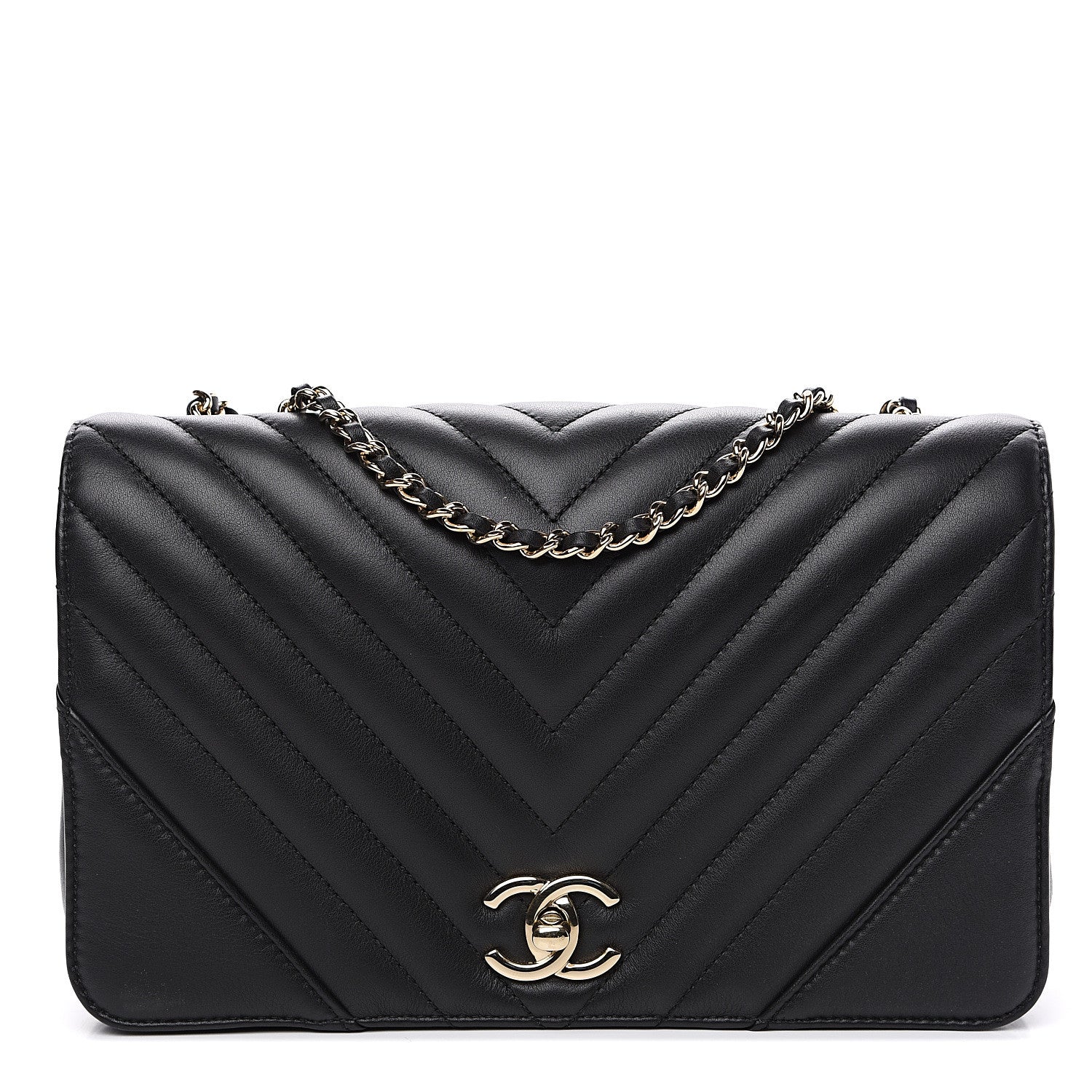Chanel Calfskin Chevron Quilted Statement Flap Black 1 of 10
