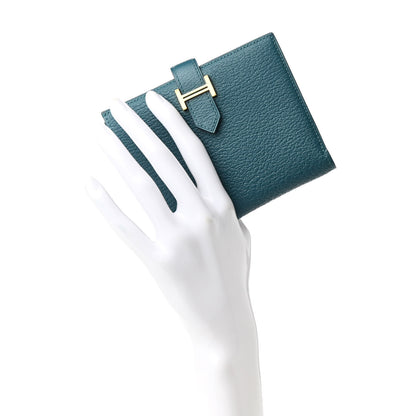 Hermes Chevre Mysore Bearn Compact Wallet Vert Bosphore 2 of 7