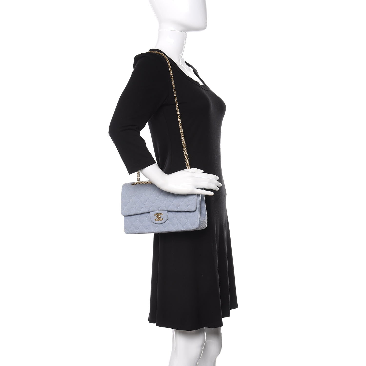 Chanel Jersey Quilted Medium Double Flap Light Blue 3 of 12