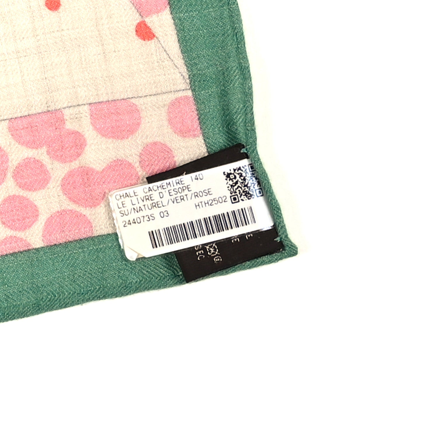 Hermes Cashmere Silk Le Livre D'Esope Shawl 140 Naturel Vert Rose 3 of 3