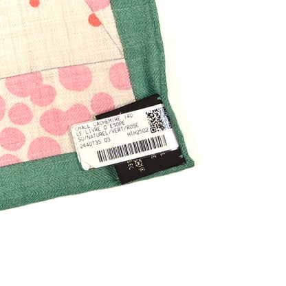 Hermes Cashmere Silk Le Livre D'Esope Shawl 140 Naturel Vert Rose 3 of 3