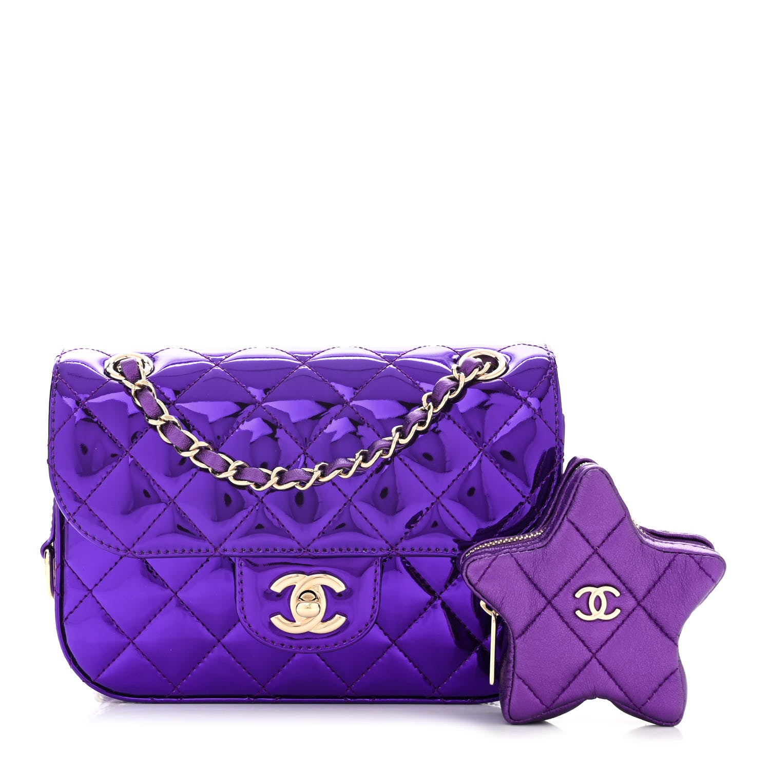 Chanel Mirror Calfskin Metallic Calfskin Quilted Hollywood Boulevard Mini Flap With Star Coin Purse Purple 1 of 11