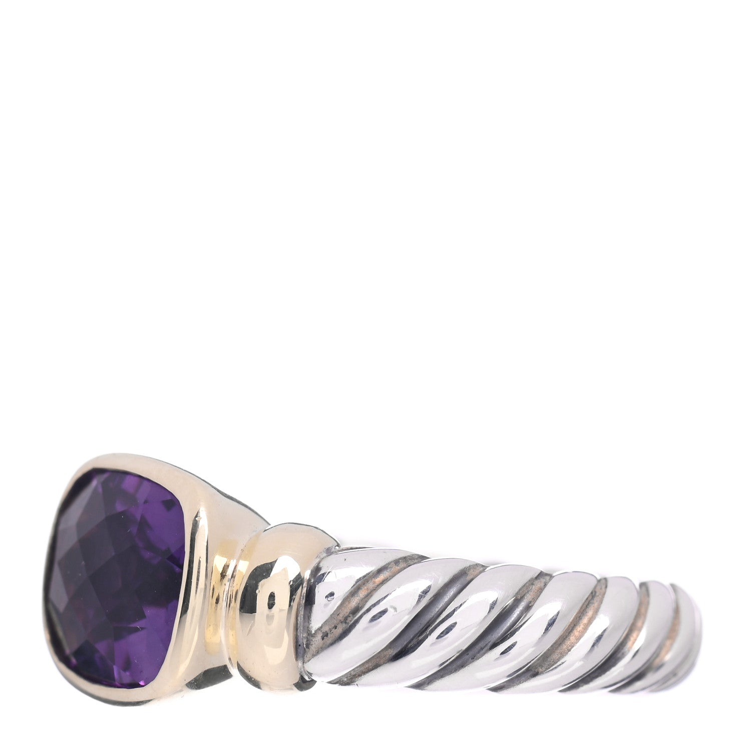 David Yurman Sterling Silver 14K Yellow Gold Amethyst 10mm Noblesse Ring 57 8 4 of 6