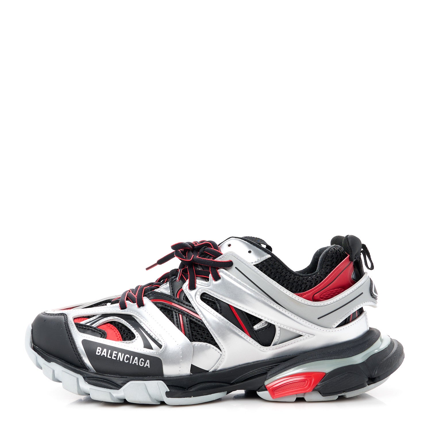 Balenciaga Mesh Nylon Metallic Fabric Mens Track Sneakers 44 Black Red 1 of 9
