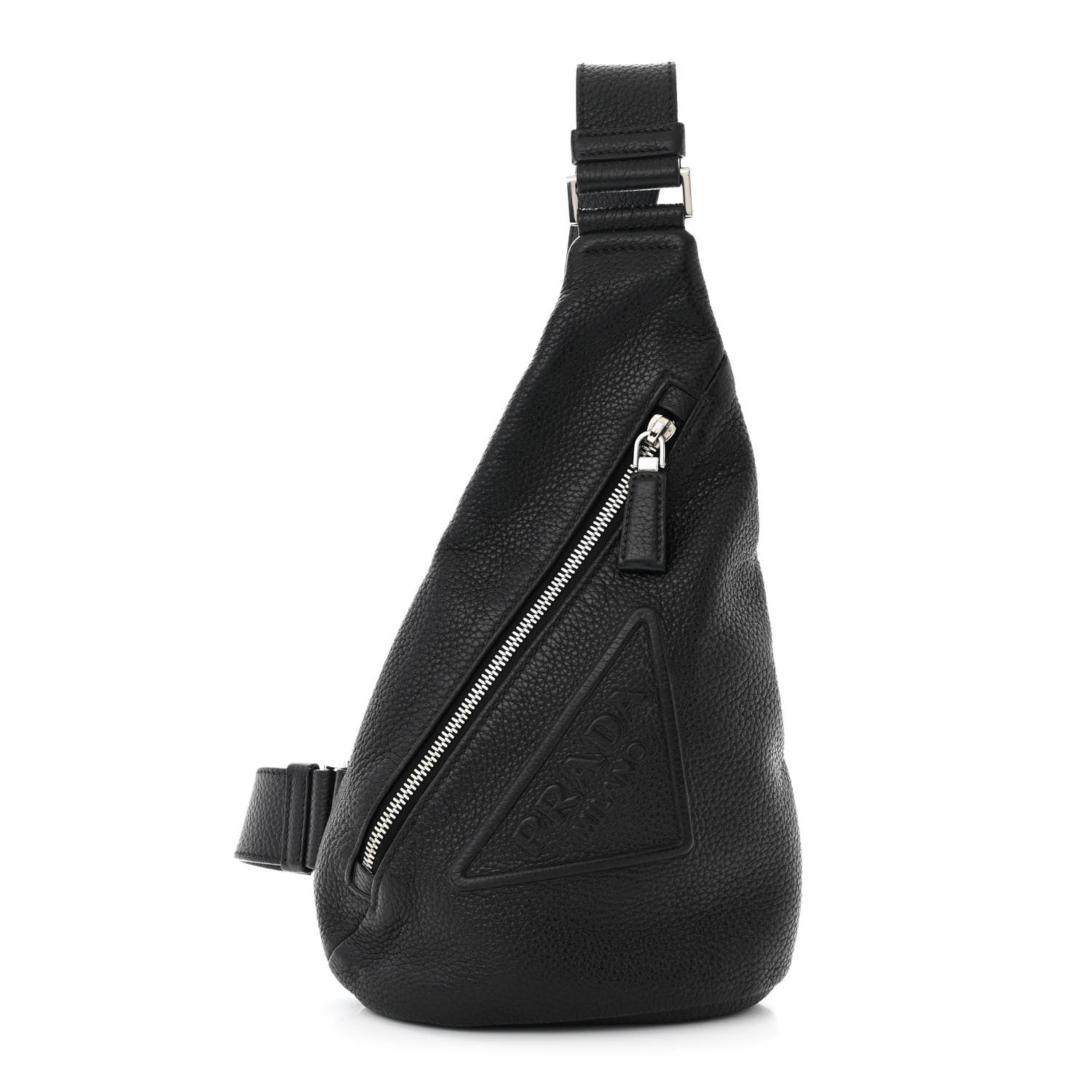 Prada Vitello Daino Logo Embossed Cross Sling Backpack Black 1 of 11