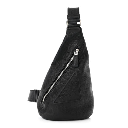 Prada Vitello Daino Logo Embossed Cross Sling Backpack Black 1 of 11