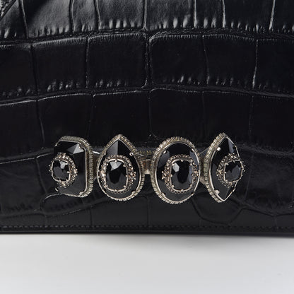 Alexander McQueen Calfskin Crocodile Embossed Knuckle Shoulder Bag Black 7 of 10