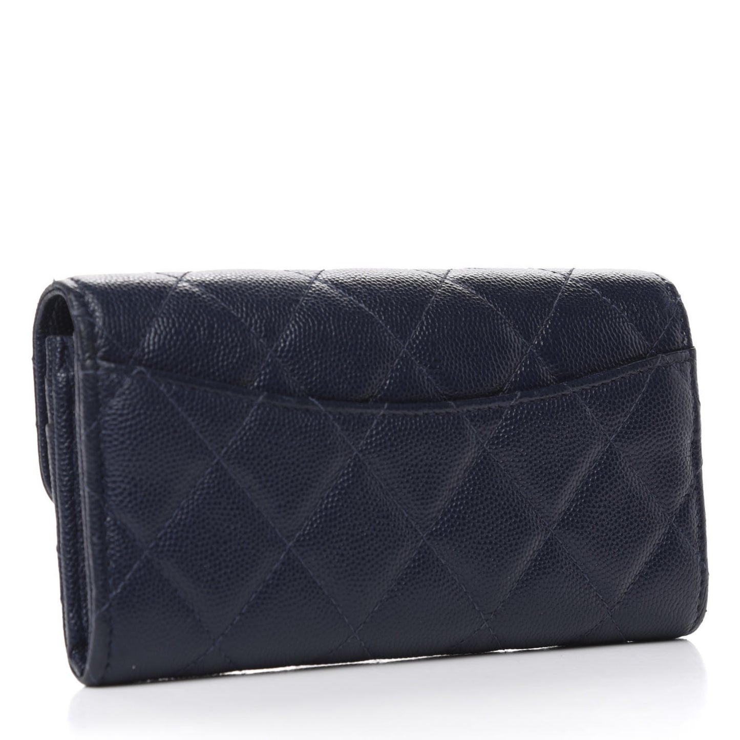 Caviar Quilted Small Flap Wallet Navy Blue