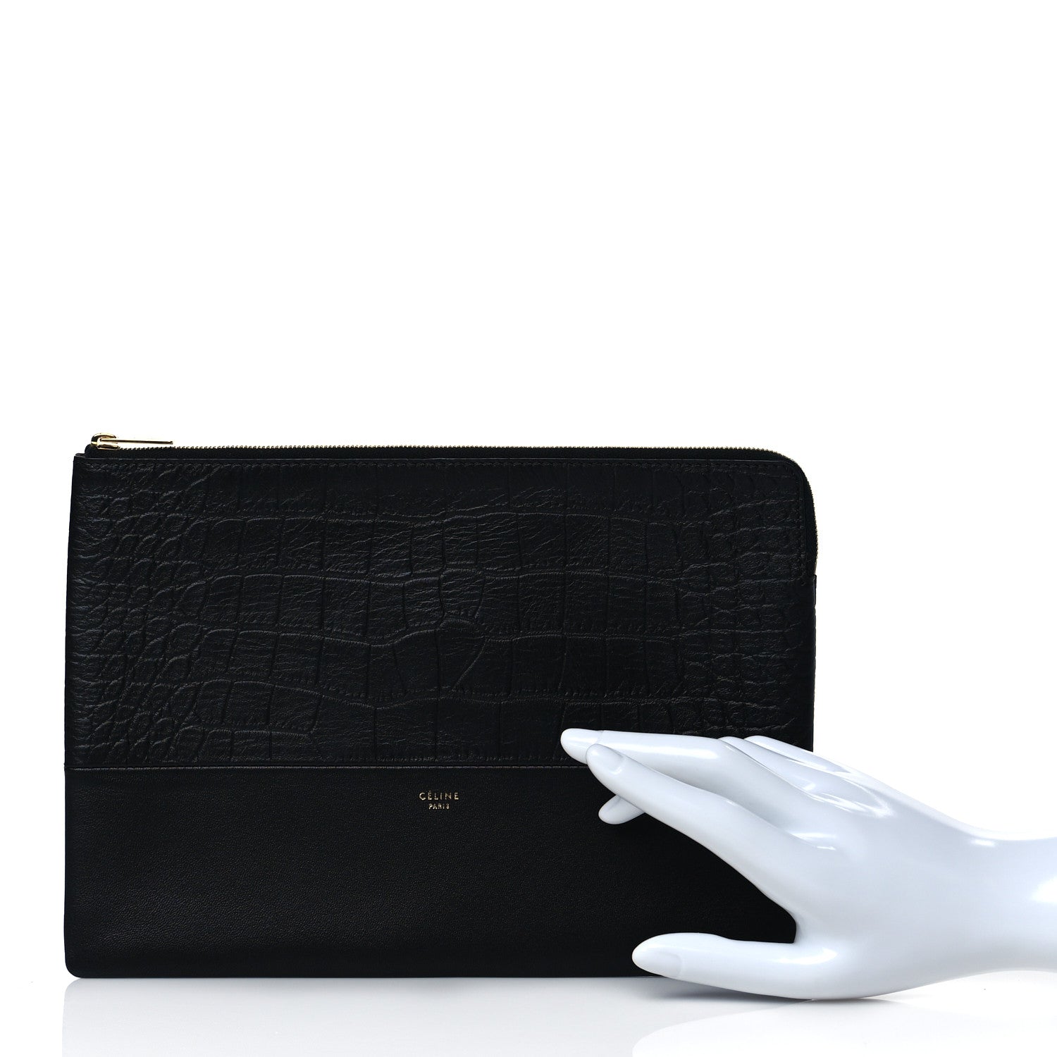 Celine Crocodile Embossed Calfskin Clutch Black 2 of 8