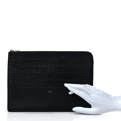 Celine Crocodile Embossed Calfskin Clutch Black 2 of 8