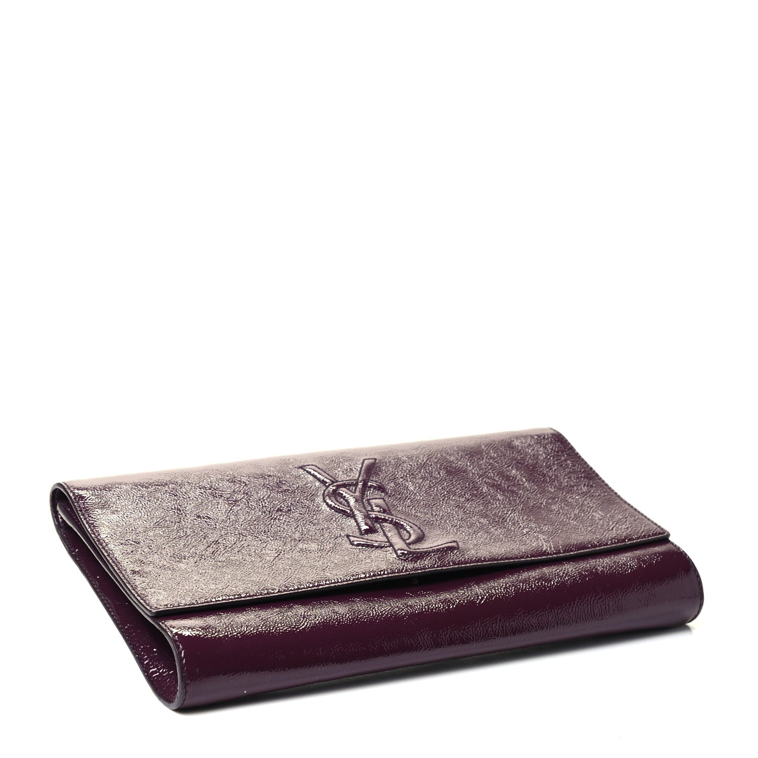 Saint Laurent Textured Patent Monogram Large Belle De Jour Clutch Purple 3 of 4